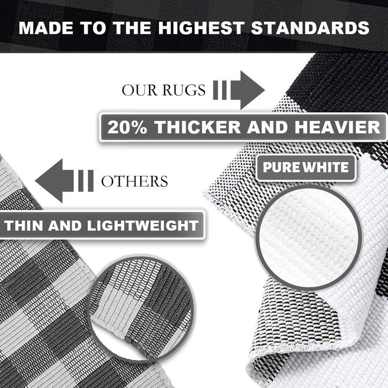 KOZYFLY Buffalo Plaid Rug 2x6 Ft Black and White Runners for Hallways Washable Checkered Rug Cotton Kitchen Runner Carpet Runner Rugs for Entryway Bedroom Living Room Farmhouse Runner Rug - Image 3